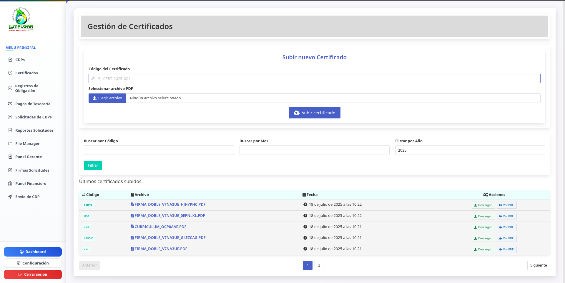 Módulo de certificados