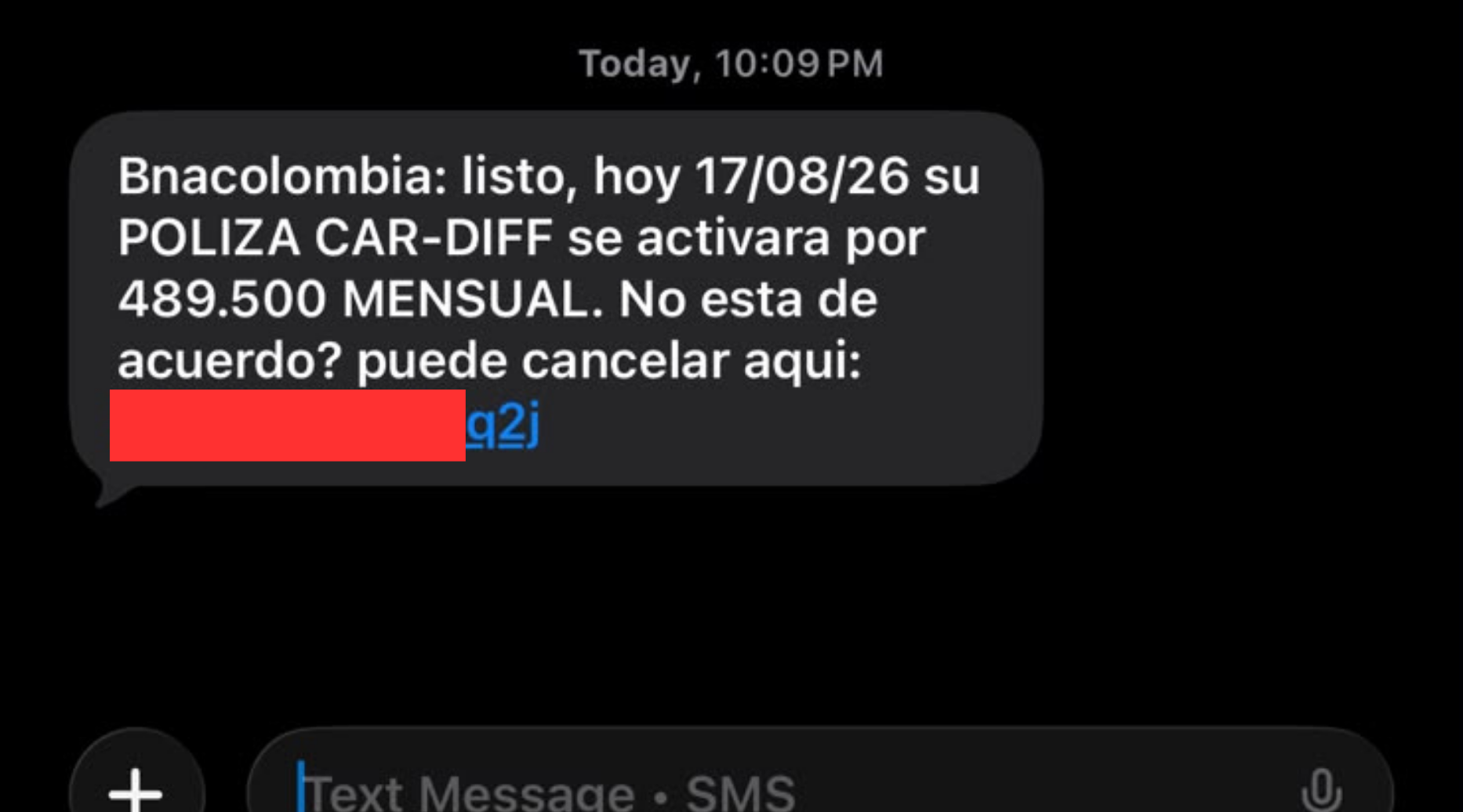 SMS fraudulento suplantando a una entidad bancaria